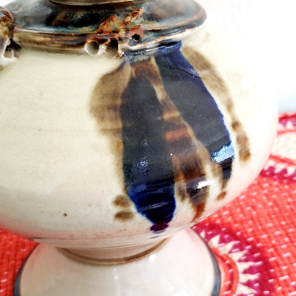 Vintage Studio Pottery Large Hurricane Lamp Beautiful Handmade glazed pottery - Picture 5 of 12